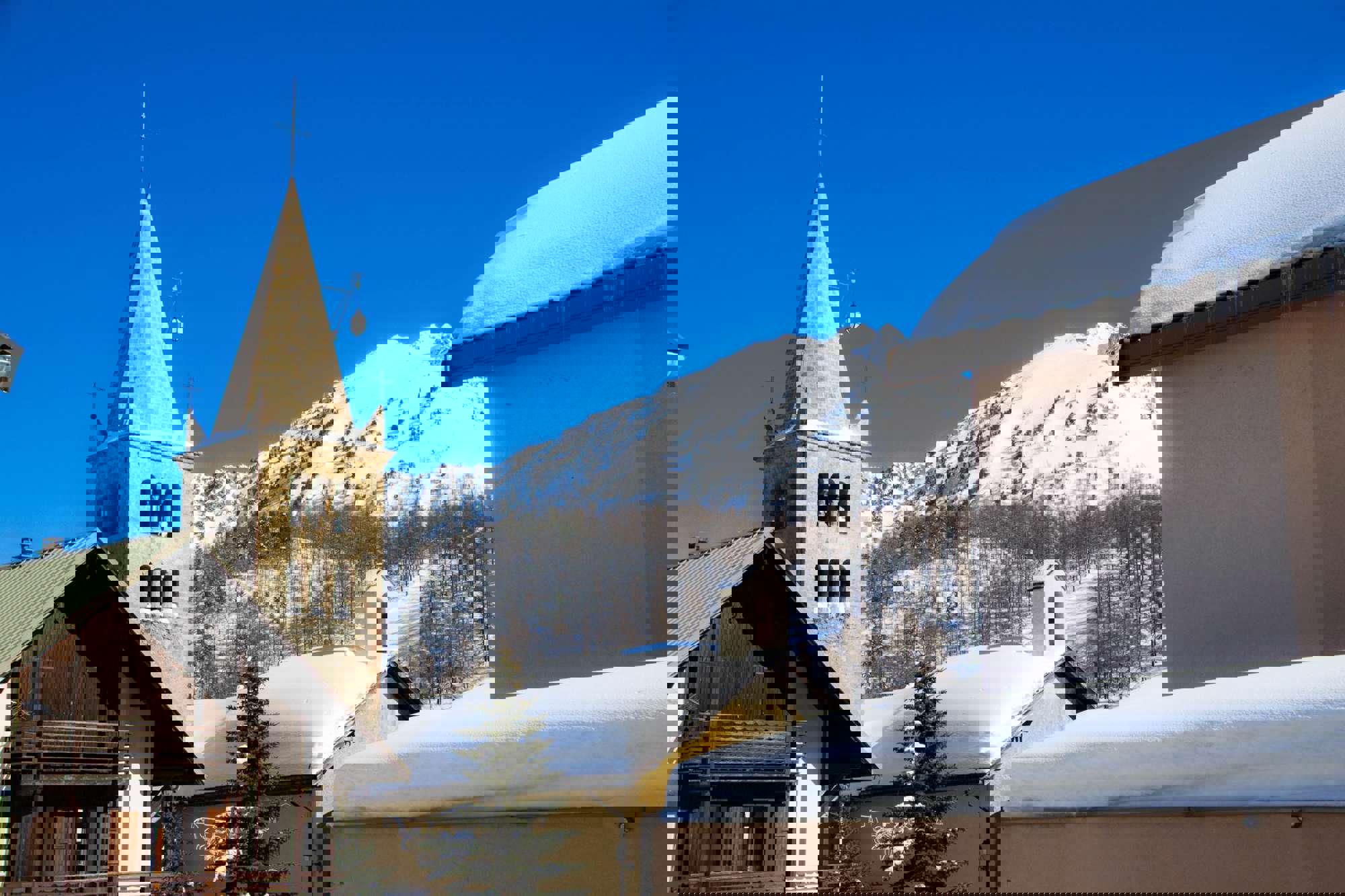 View of the Notre-Dame-des-Sept-Douleurs in the centre of Montgenevre 